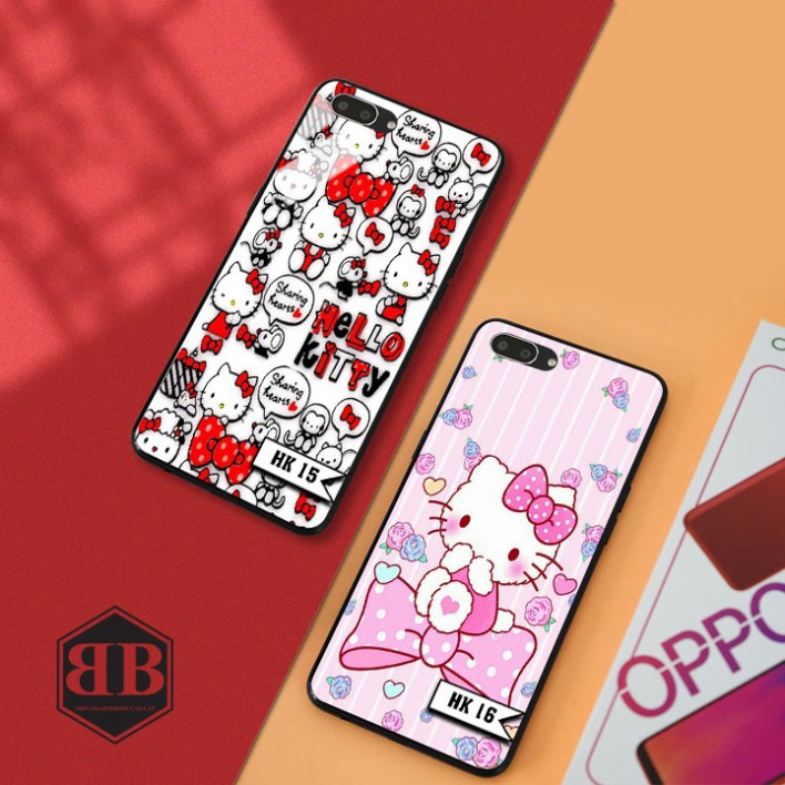 Ốp lưng kính cường lực Oppo A3s / A12e / A5 hình hello kitty