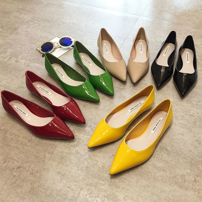 Giày bệt nữ Giày Búp Bê Da Bóng Mũi Nhọn Thiết Kế Đơn Giản Thời Trang Hàn Quốc Cho Nữ Size 35-44