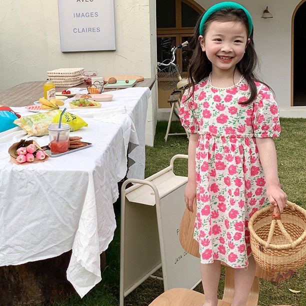 Đầm Công Chúa Tay Phồng In Hoa Kiểu Hàn Quốc Thời Trang Mùa Hè Cho Bé Gái