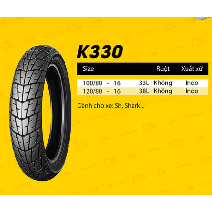 cặp Lốp vỏ xe máy SH 150 CBS hãng Dunlop size 100.80-16 và 120.80-16 K330