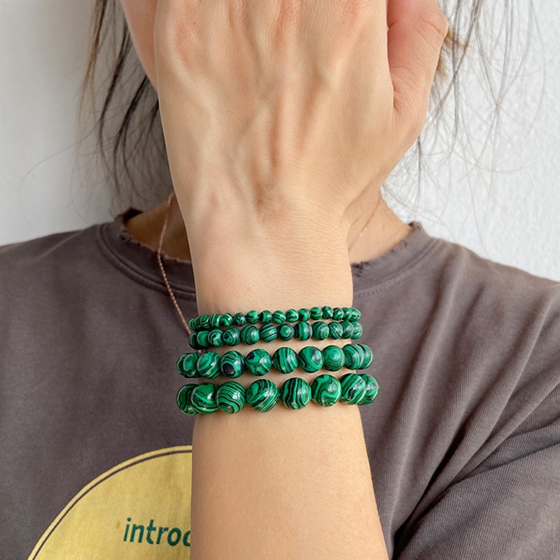 Vòng Tay Chuỗi Hạt Đá Malachite Tự Nhiên 6 / 810 mm Giảm Căng Thẳng Tự Phục Hồi Làm Quà Tặng Cho Bạn Bè
