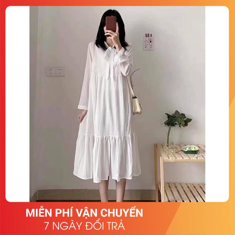 Váy dài nơ cổ tiểu thư 24April 🌸 Váy dài kiểu dáng Hàn Quốc | BigBuy360 - bigbuy360.vn