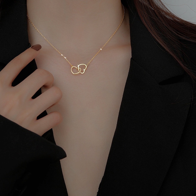 Dây chuyền hợp kim mặt hình trái tim đôi thanh lịch cho nữ