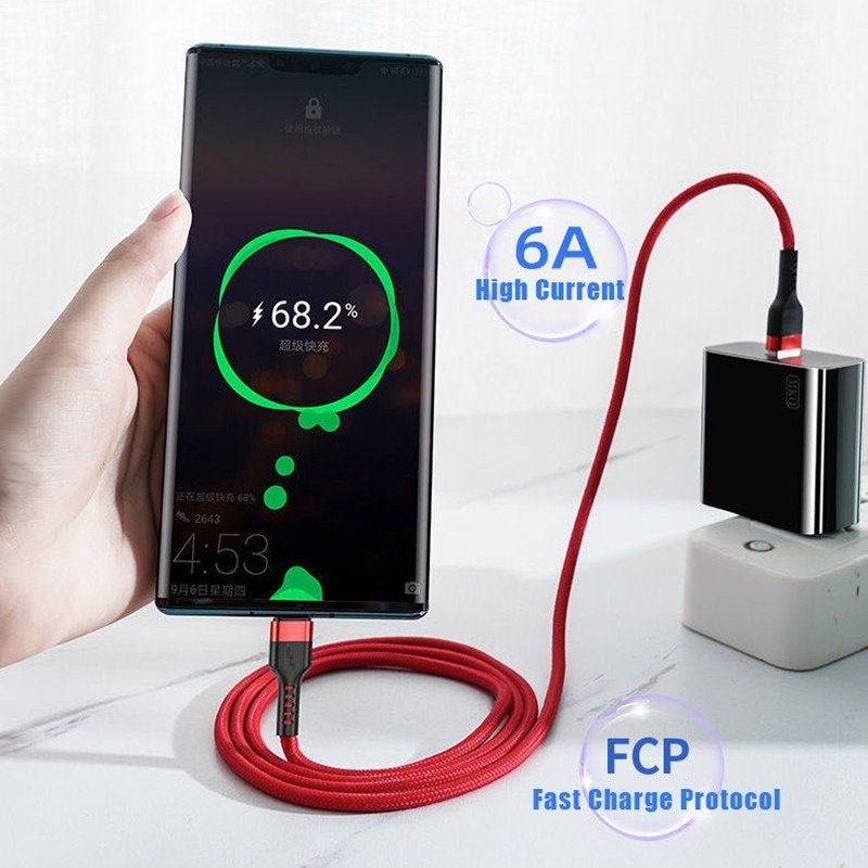 Cáp Sạc Nhanh/ Chuyển Đổi Dữ Liệu 6A USB Type C Dài 1m 2m Chuyên Dụng Cho Điện Thoại