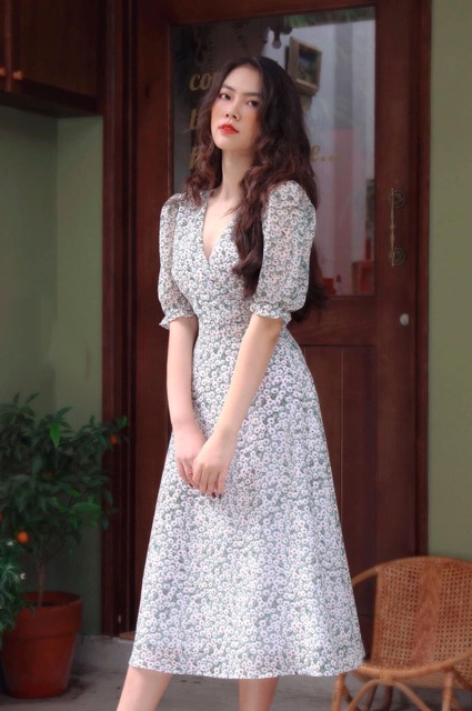 Đầm Hoa Xoè Vintage Tay Bo Dễ Thương | BigBuy360 - bigbuy360.vn