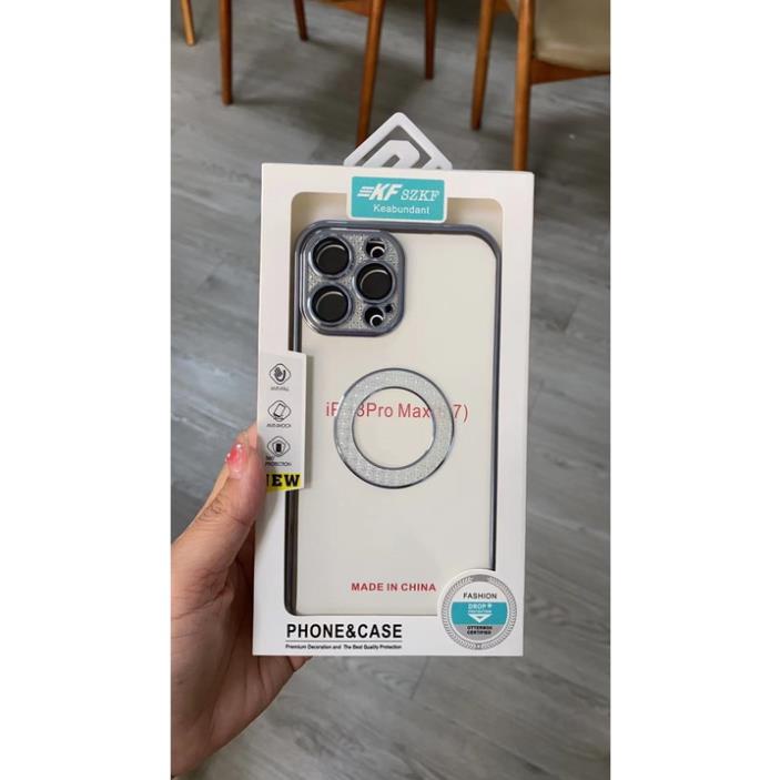 Ốp lưng trong KF viền màu camera + vòng tròn táo đính đá cho iPhone 13, 13 Pro, 13 Pro Max siêu đẹp bảo vệ camera