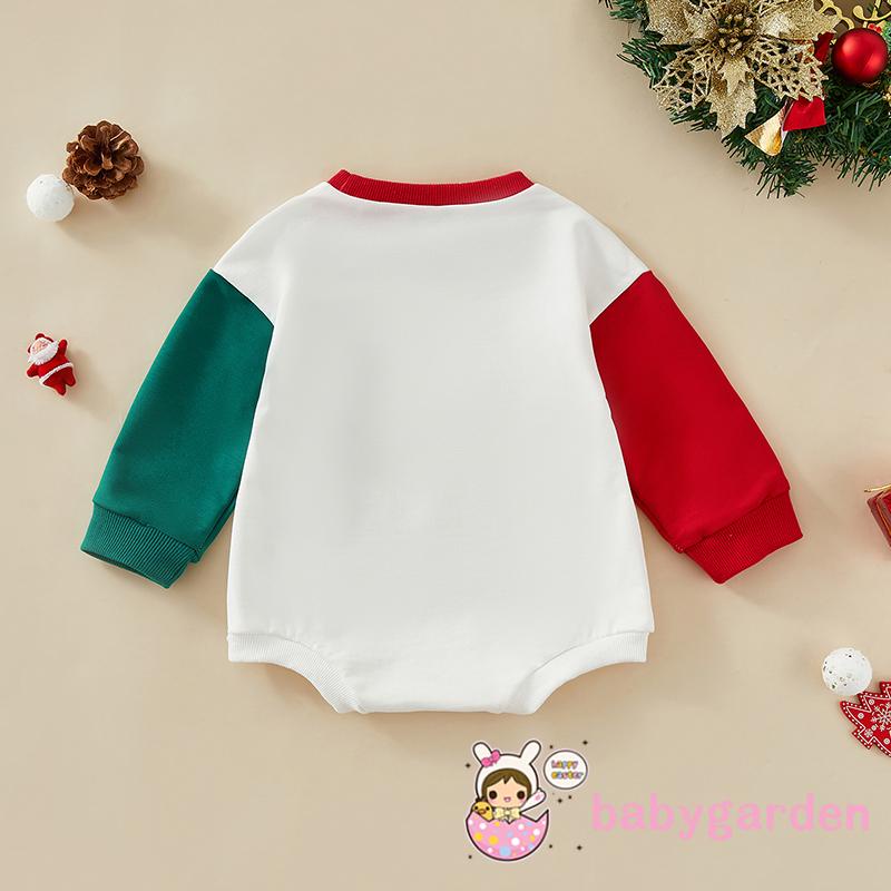 Áo Liền Quần Tay Dài In Họa Tiết Giáng Sinh Hoạt Hình Dành Cho Bé 0-18 Tháng Tuổi