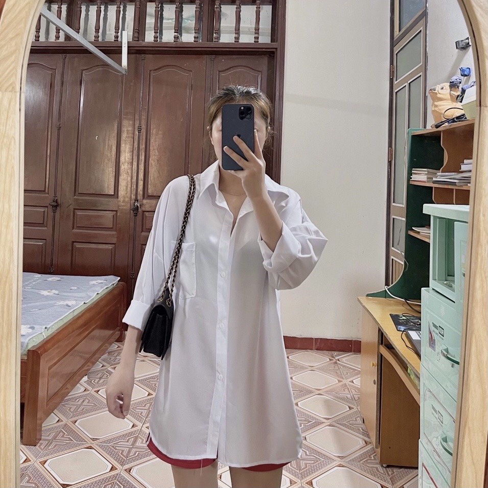 Áo sơ mi nữ, Áo sơ mi trắng túi ngực siêu xinh mix với chân váy, quần đùi hay quần dài đều đẹp[Ảnh thật]