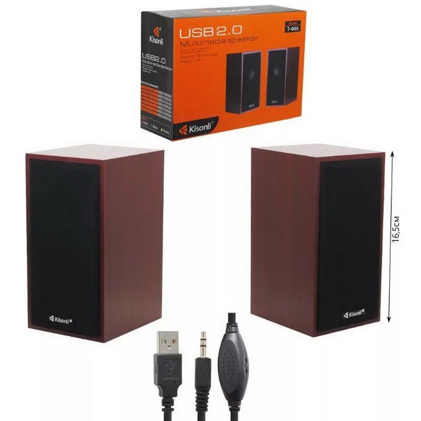 Loa Vi Tính  Kisonli T-003 Thùng Gỗ Chính Hãng