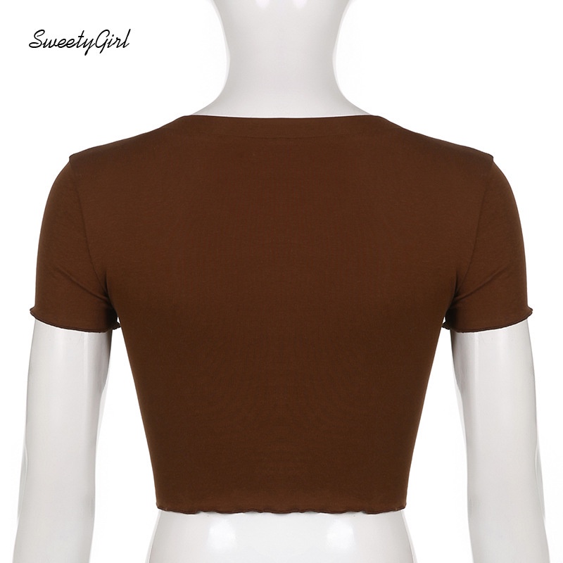 Áo Croptop Hai Mảnh Cổ Chữ V Tay Ngắn Màu Trơn Thời Trang Dành Cho Nữ 2022
