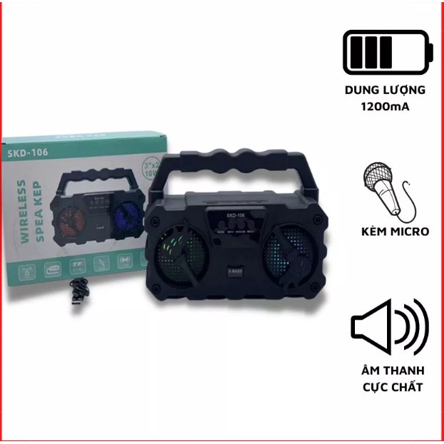 LOA BLUETOOTH SKD 106 TẶNG KÈM MIC âm thanh sóng động