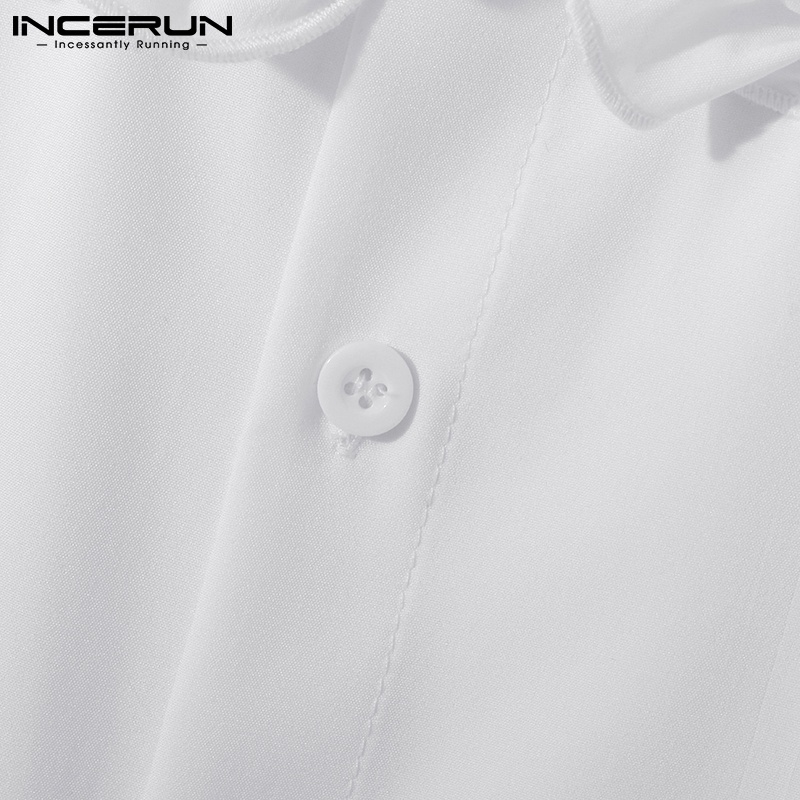 INCERUN Áo Sơ Mi Trắng Sát Nách Cổ Bẻ Cài Nút Thời Trang Cho Nam