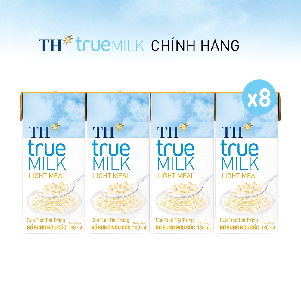 8 Lốc sữa tươi tiệt trùng TH True Milk Light Meal bổ sung ngũ cốc 180ml (180ml x 4 hộp)