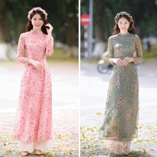Áo dài hoa nhí may sẵn_Chaang_Áo dài đẹp quà tặng chị em phụ nữ ngày 8-3, ngày 20-10