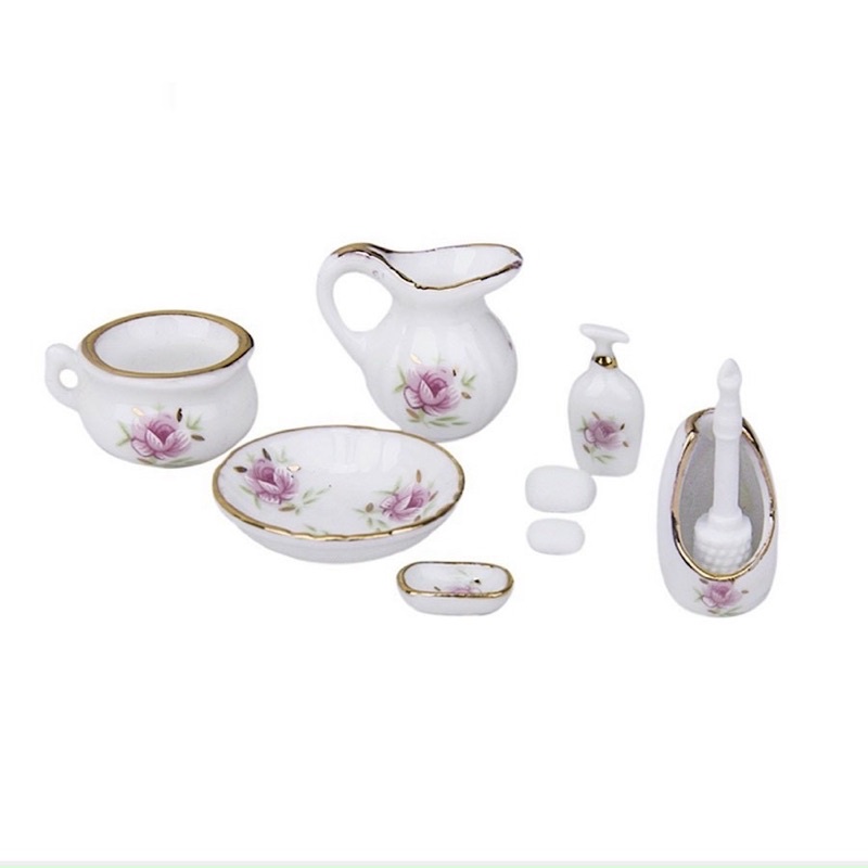 Bộ đồ trang trí nội thất tí hon bằng gốm 9 món