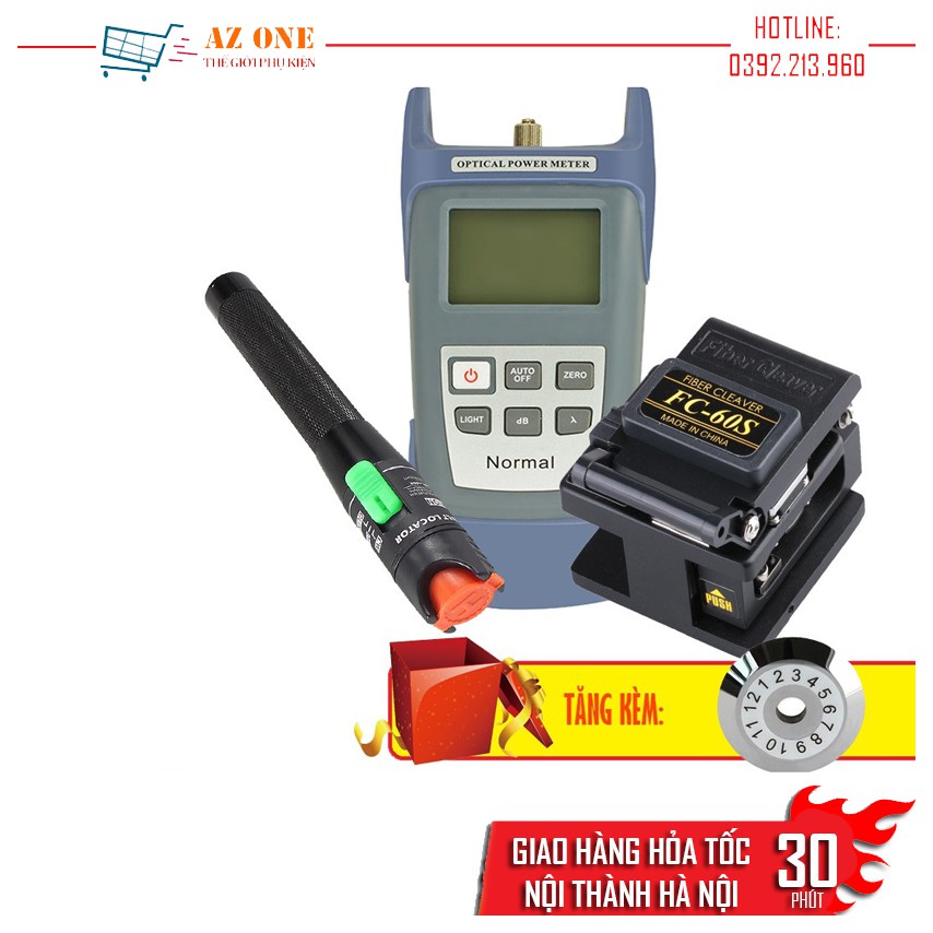 Máy Đo Công Suất Quang Normal + Dao Cắt Quang FC-60S + Bút Soi Quang 30KM Tặng Lưỡi Dao Cắt Quang