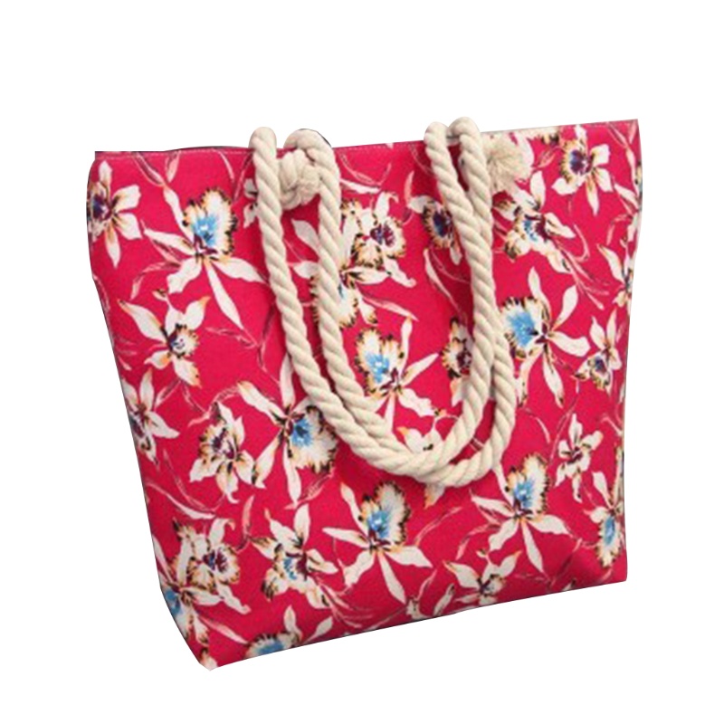 Túi Tote Đeo Vai / Xách Tay Bằng Vải Bạt Có Dây Kéo Sức Chứa Lớn In Họa