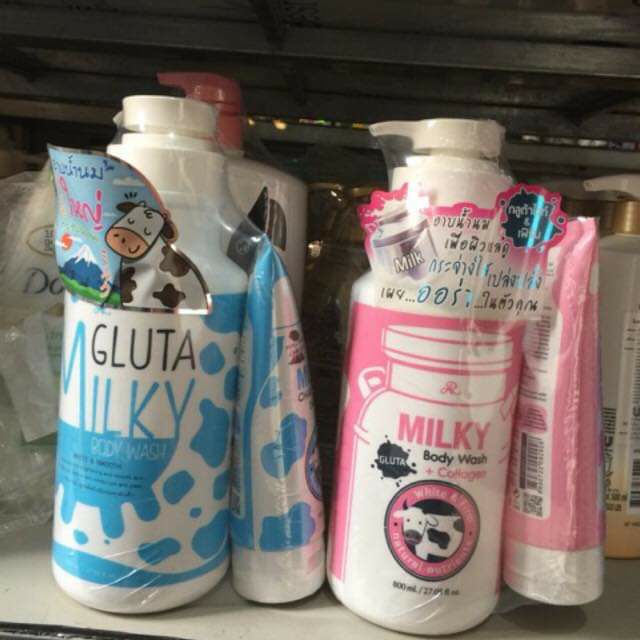 Sữa tắm trắng da sữa bò gluta milky tặng kèm sữa rữa mặt thái lan
