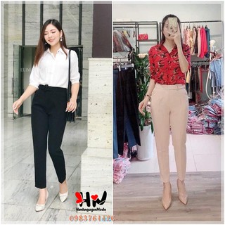Quần baggy đai vải nữ cạp cao, form dáng đẹp từng đường kim mũi chỉ, quần vải công sở nữ đai vải vuông, cúc lệch