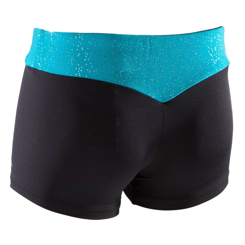 Quần short thể dục nghệ thuật cho bé gái Decathlon DOMYOS có thắt lưng xanh ngọc lam kim tuyến
