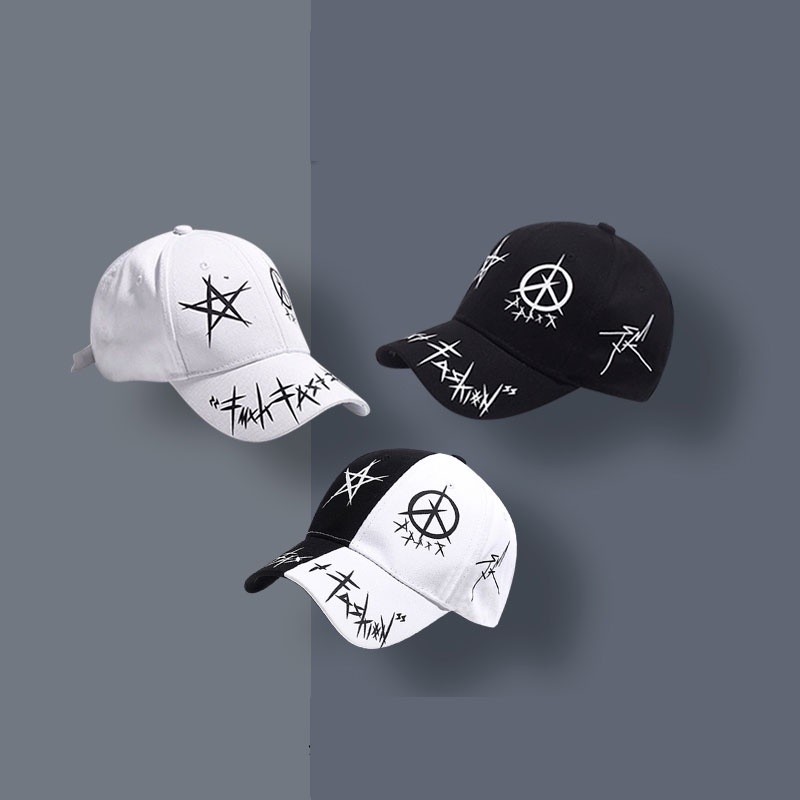 Mũ Lưỡi Trai Phối Dây Ruy Băng Nhiều Màu Đen Trắng Phong Cách Hip Hop Có Vòng Sắt Thời Trang Cho Nam Và Nữ