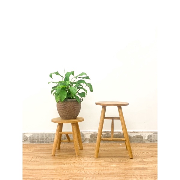 Ghế đôn gỗ tự nhiên phong cách Vintage mặt tròn cao 30cm, vân gỗ nổi trang trí decor