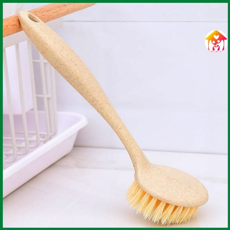 Bàn chải cọ rửa xoong chảo đa năng cán dài bằng nhựa cao cấp kết hợp bột lúa mì