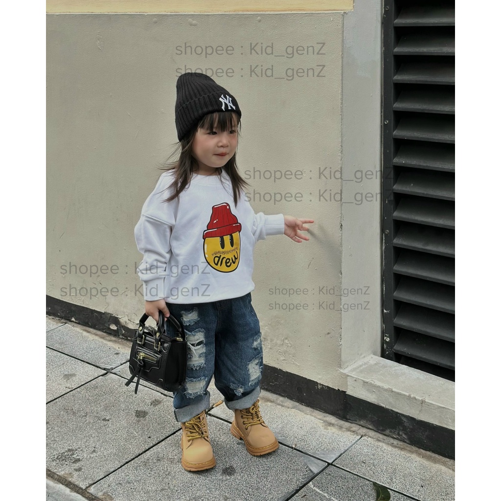 Áo nỉ cổ tròn drew mũ đỏ cho bé , áo sweater trẻ em unisex street , TP KIDs SAM KIDs