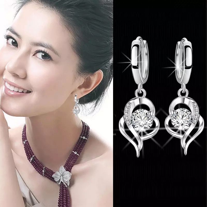 1 Pair Korean Rhinestone Crystal Pierced Dangle Earrings/ Ladies Elegant Hollow Waterdrop Lady Dangle Earrings/ Ear Jewelry Accessories