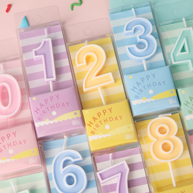 Nến Số Tone Màu Pastel Viền Trắng Trang Trí Bánh Kem Trang Trí Sinh Nhật Đáng Yêu - Yori Party