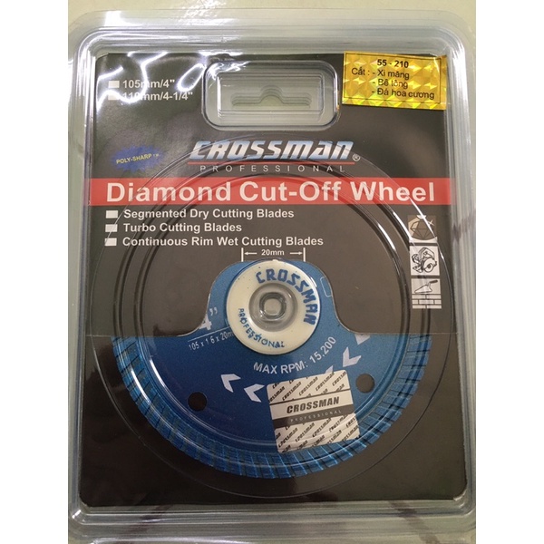 LƯỠI CẮT GẠCH, BÊ TÔNG, ĐÁ HOA CƯƠNG CROSSMAN 105mm