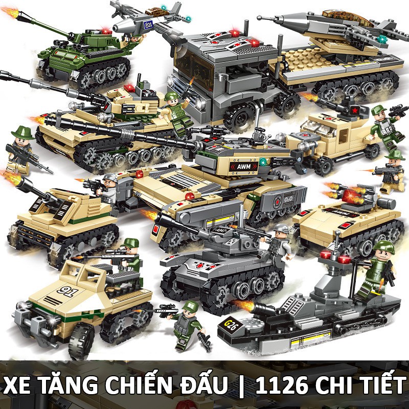 [Giảm giá thần tốc] [1126 CHI TIẾT] ĐỒ CHƠI XẾP HÌNH LEGO XE TĂNG, XE BỌC THÉP VÀ XE CHỞ HỎA TIỄN CHIẾN ĐẤU TẦM XA SỬ DỤ