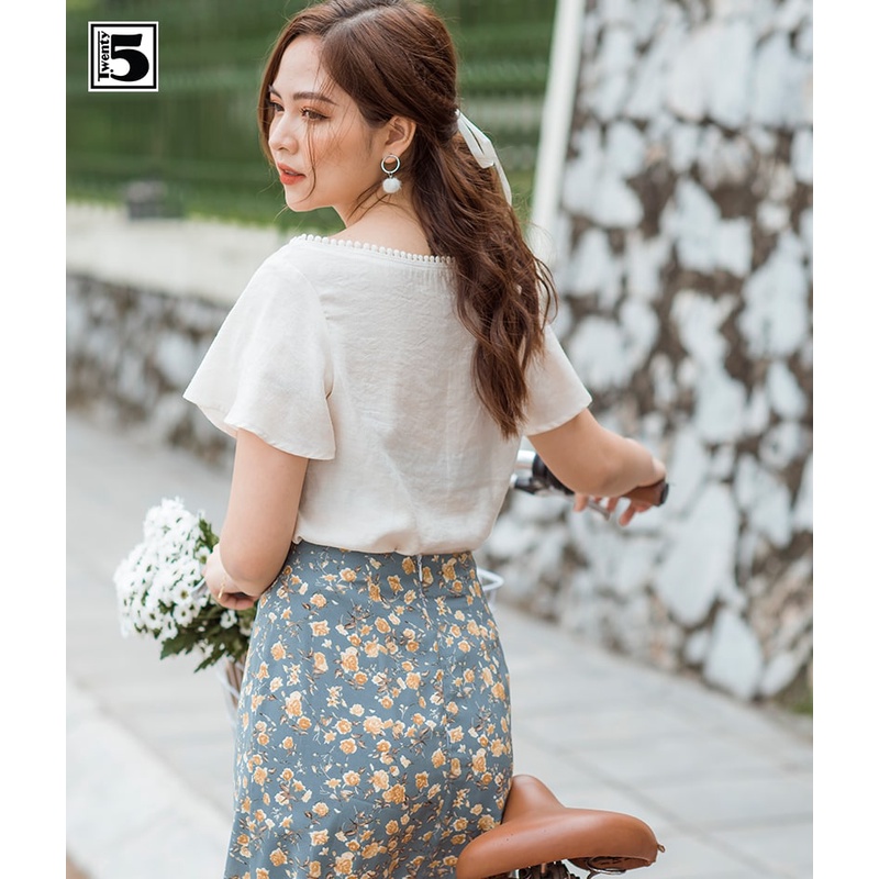 Chân váy voan hoa nhí 2 lớp vintage dáng dài xẻ vạt Twentyfive L31
