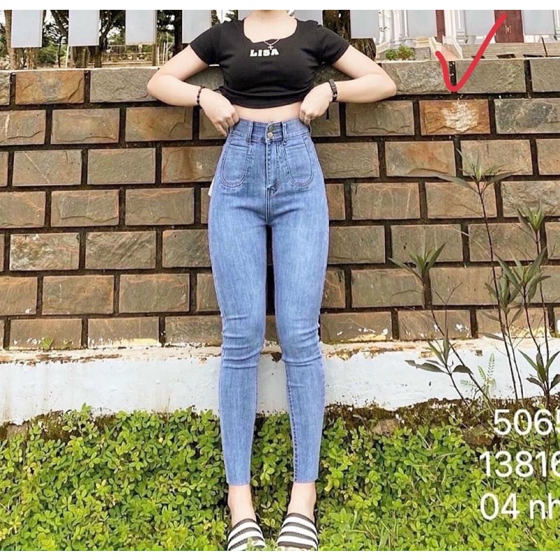 [Mã FAMARAL2 giảm 10K đơn 50K] quần jean cạp cao co dãn 2 túi tròn