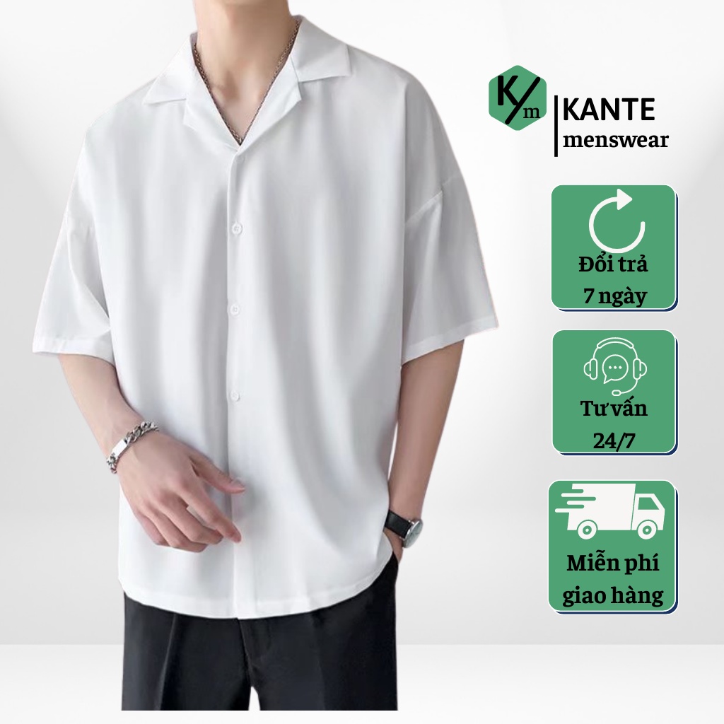 Áo sơ mi nam nữ ngắn tay cổ vest form rộng KANTE, sơ mi kiểu dáng unisex chất liệu lụa phong cách siêu cá tính
