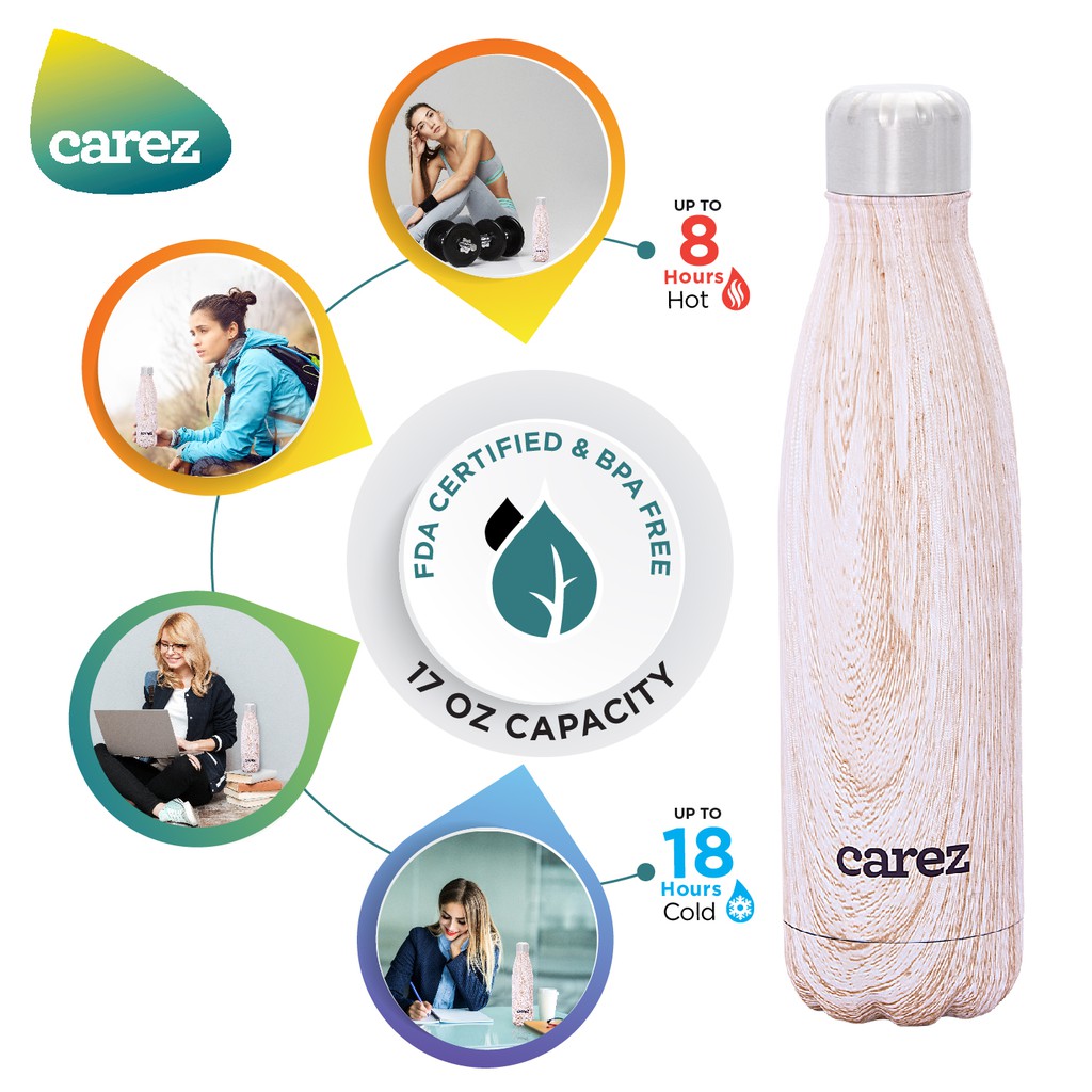 BÌNH GIỮ NHIỆT CAREZ Nguồn cảm hứng từ thiên nhiên 500ML BLONDE WOOD VFC248SD-500