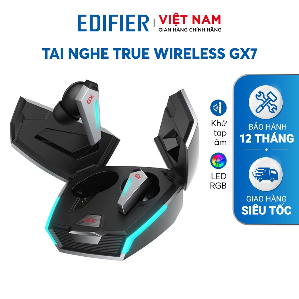 Tai nghe True Wireless Gaming EDIFIER GX07 - 26 giờ phát nhạc Khử tiếng ồn ANC - Driver 8mm, Game Mode - Hàng chính hãng