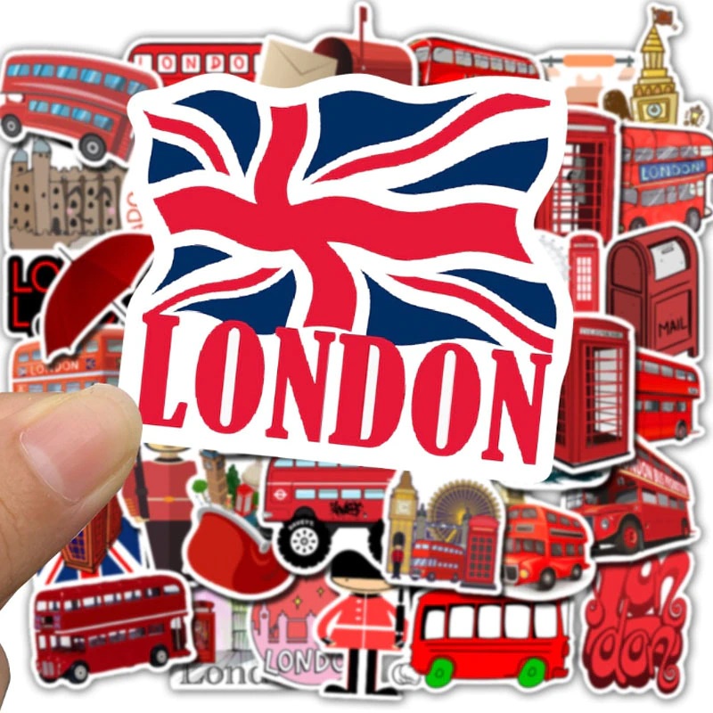 Bô Sticker chủ đề LONDON xe bus 2 tầng du lịch nhãn dán máy tính laptop, điện thoại