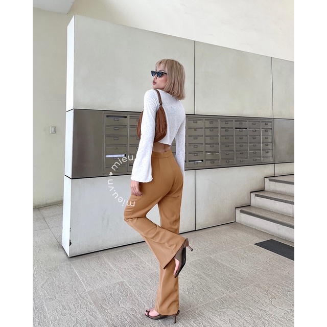 Quần tây nữ ống loe nhẹ công sở form dài chất carolang lưng cứng vừa MIEU - JA20