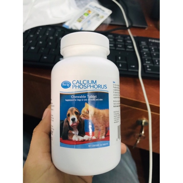 Canxi cho chó Pet Ag Calcium Phosphorus (Hàng Mỹ) Dành cho chó mèo Hộp 50 Viên