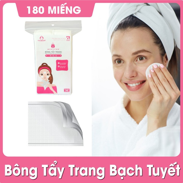 BÔNG TẨY TRANG Bạch Tuyết MERILYNN (1 GÓI/ 180 MIẾNG) Bề Mặt mịn - Hạt Massage