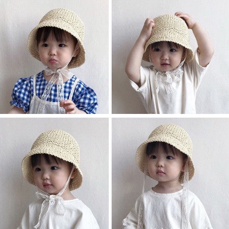 Mũ Rộng Vành Chống Gió Phối Ren Thoáng Khí Thời Trang Đi Biển Mùa Hè Cho Bé