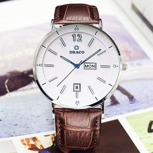 Đồng hồ nam Draco D21-ST01 "The First Boy" TRẮNG DÂY DA NÂU