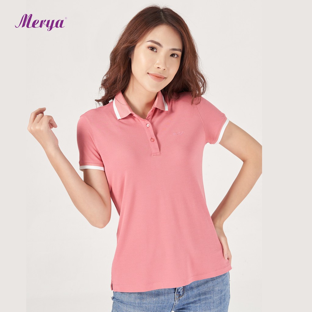 Áo Polo Nữ MERYA Bambo Sợi Tre Dệt Pique Mắt Chim , Bo Cổ Phối Mềm Mịn Trẻ Trung.
