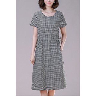 Đầm suông caro thắt eo - ds112