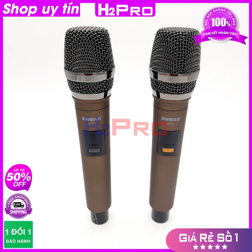 [RẺ VÔ ĐỊCH] Đôi Micro ko dây cao cấp SHUAE K10 H2PRO, Micro karaoke cầm tay giá thấp, tặng 3 pin sạc, 2 đôi pin và 2 Si