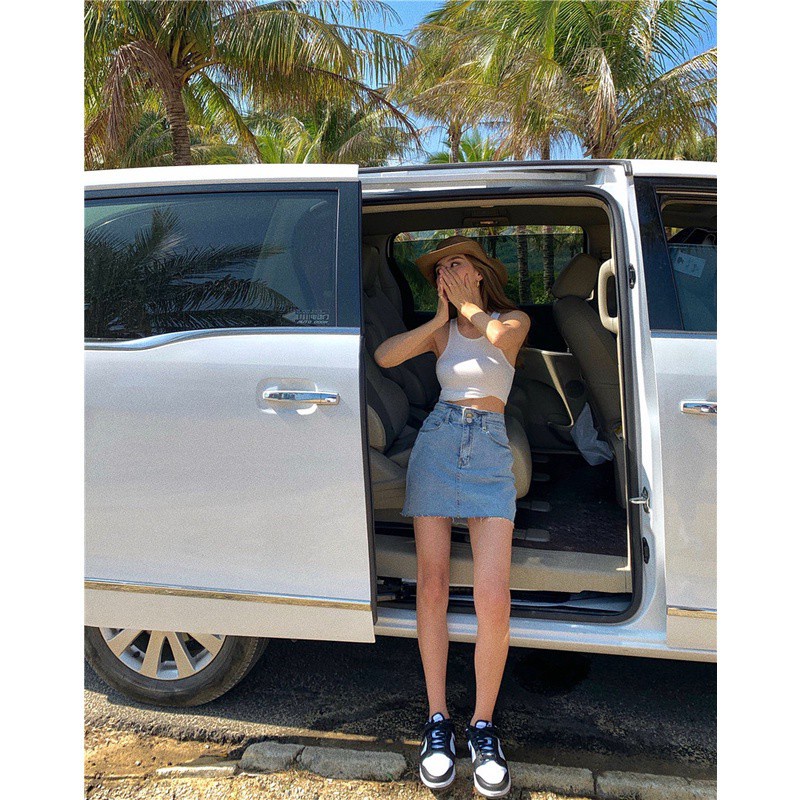 Áo thun croptop SUXI vải cotton cổ tròn lưng cao thời trang mùa hè năng động