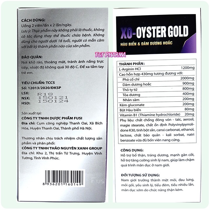 Viên uống tăng cường sinh lý XO OYSTER GOLD thành phần hàu biển dâm dương hoắc nhân sâm, an toàn hiệu quả XMARVEL