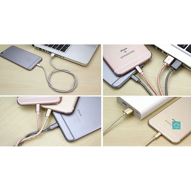 Cáp sạc iPhone iPad Romoss Lightning CB12N bọc Nylon Vàng - Hãng phân phối chính thức