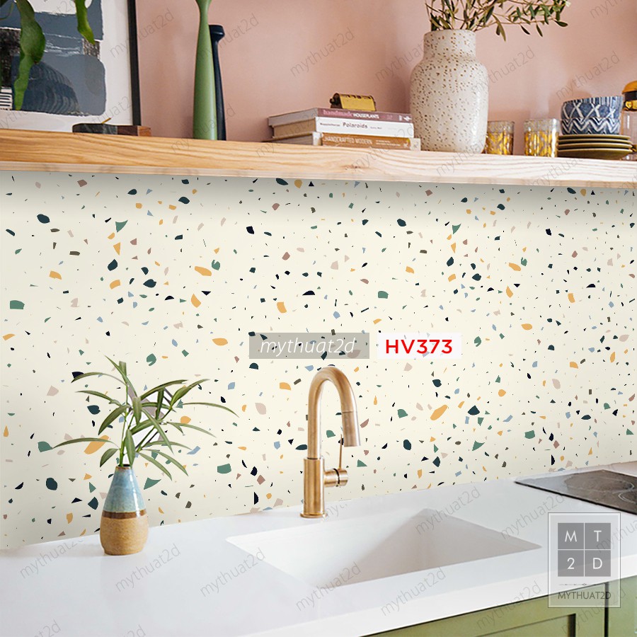 Cuộn 2 mét dài Decal gạch bông Terrazzo_kt 200x60cm